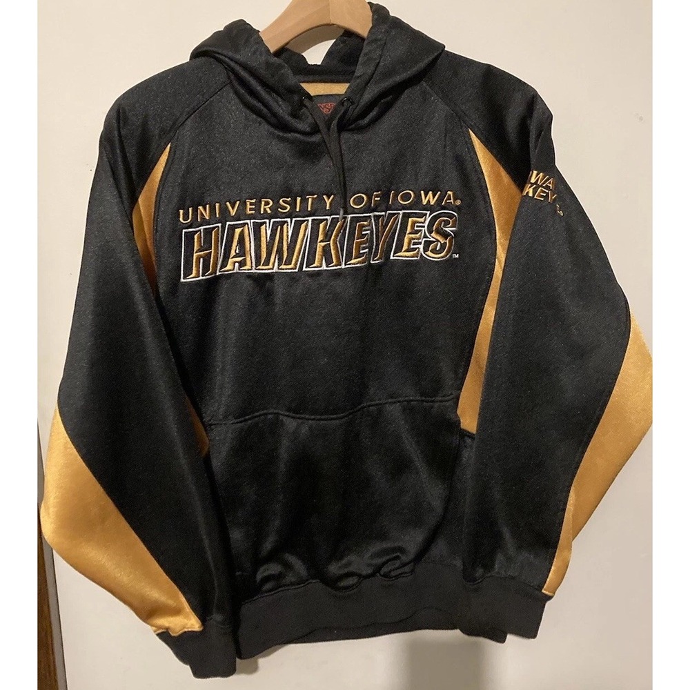 Nice Black Yellow Size M Unisex Jansport Iowa Hawkeyes Hooded Sweatshirt-Heavy